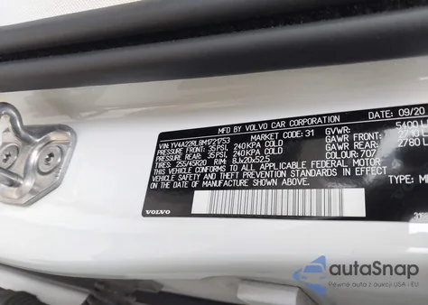 2021 Volvo Xc60 T6 Inscription z USA, uszkodzony, nr VIN YV4A22RL8M1721753